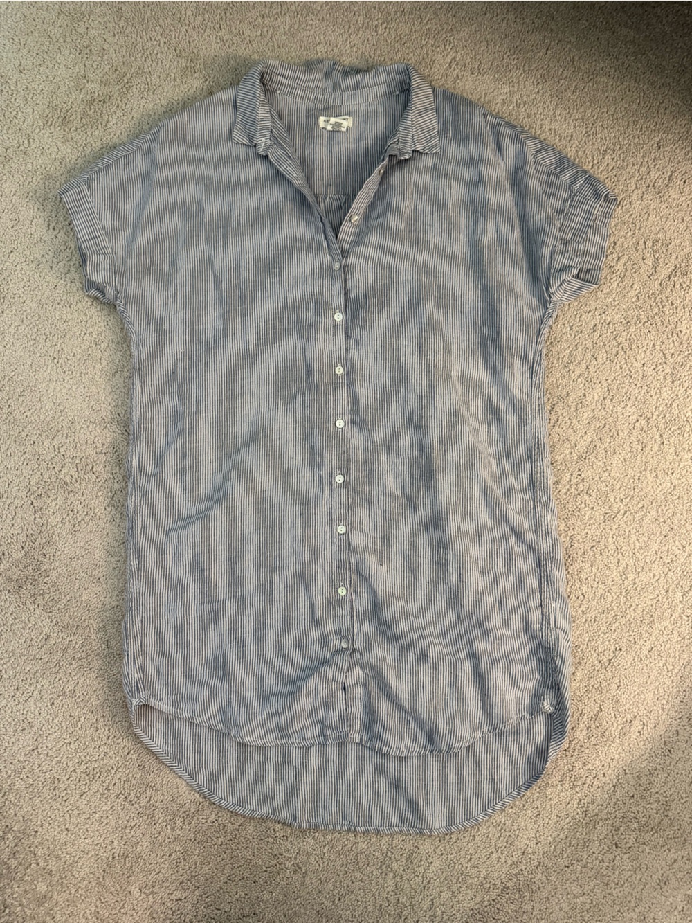 Blue and White Striped Linen Shirt Dress